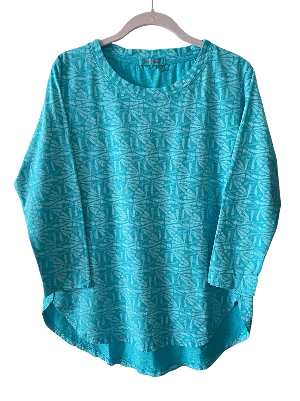 Fresh Produce Women's XS Cotton Geometric Tunic Top Shirt Turquoise